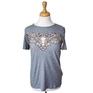 SANDRO Paris Lace Short Sleeve Crewneck T Shirt Gray Size 2/ Medium